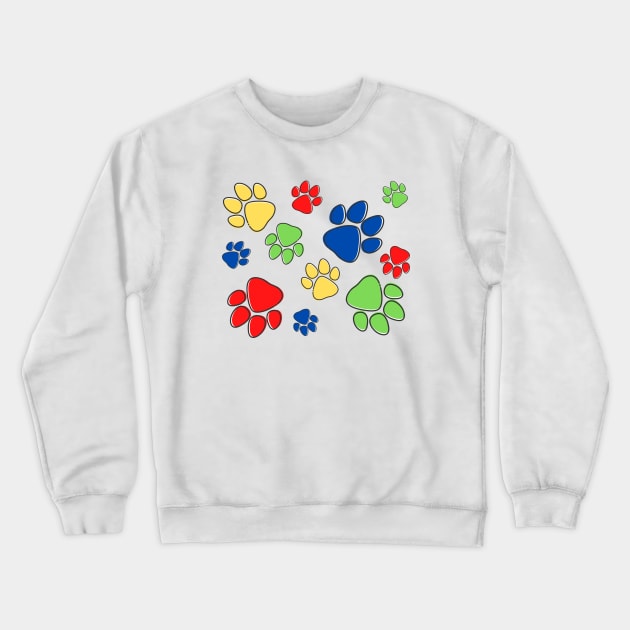 Kids Pawprint Pattern – Red Blue Green Yellow Crewneck Sweatshirt by KoreDemeter14